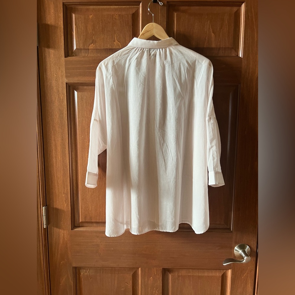 Weekend Max Mara Shirt Button Down Striped White and Light Pink Size 10 - Picture 4 of 15